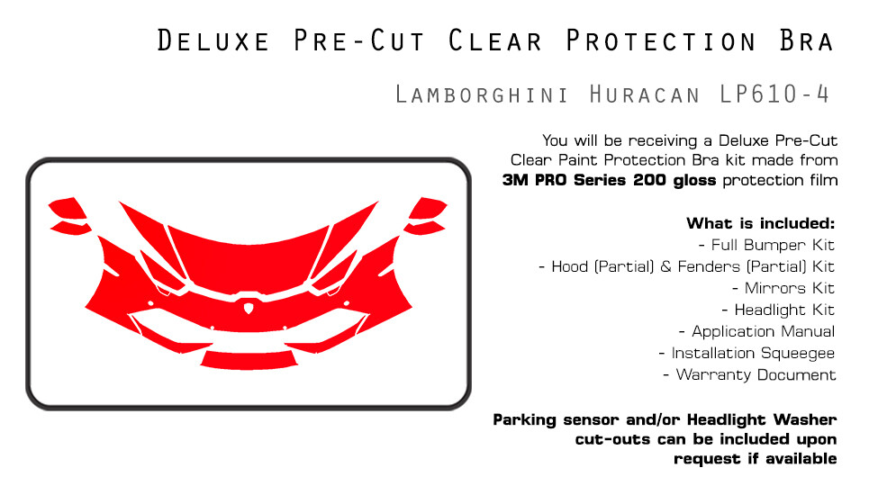 Lamborghini Huracan LP610-4 2015-2019 3M PRO PreCut Paint Film Clear Bra PPF Kit