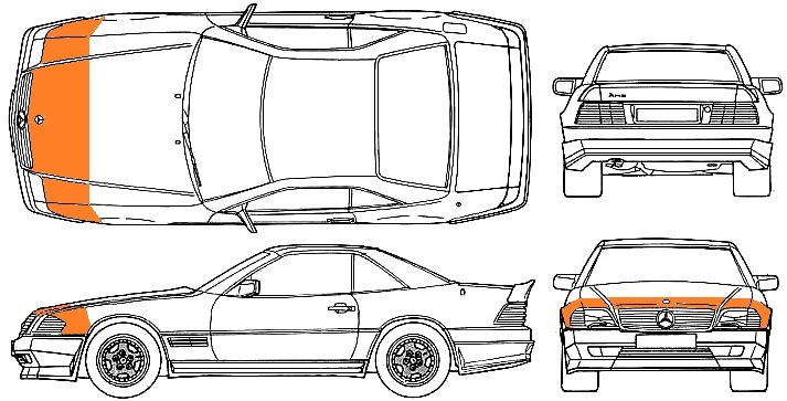 Mercedes SL R129 1989-2001 Bonnet & Wings Stone chip Paint Protection film