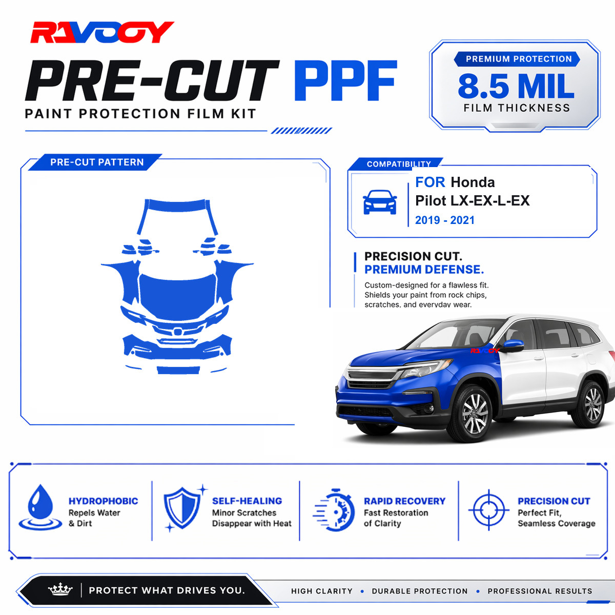 Precut PPF Clear Bra Kit For Honda Pilot LX-EX-L-EX 2019-2021
