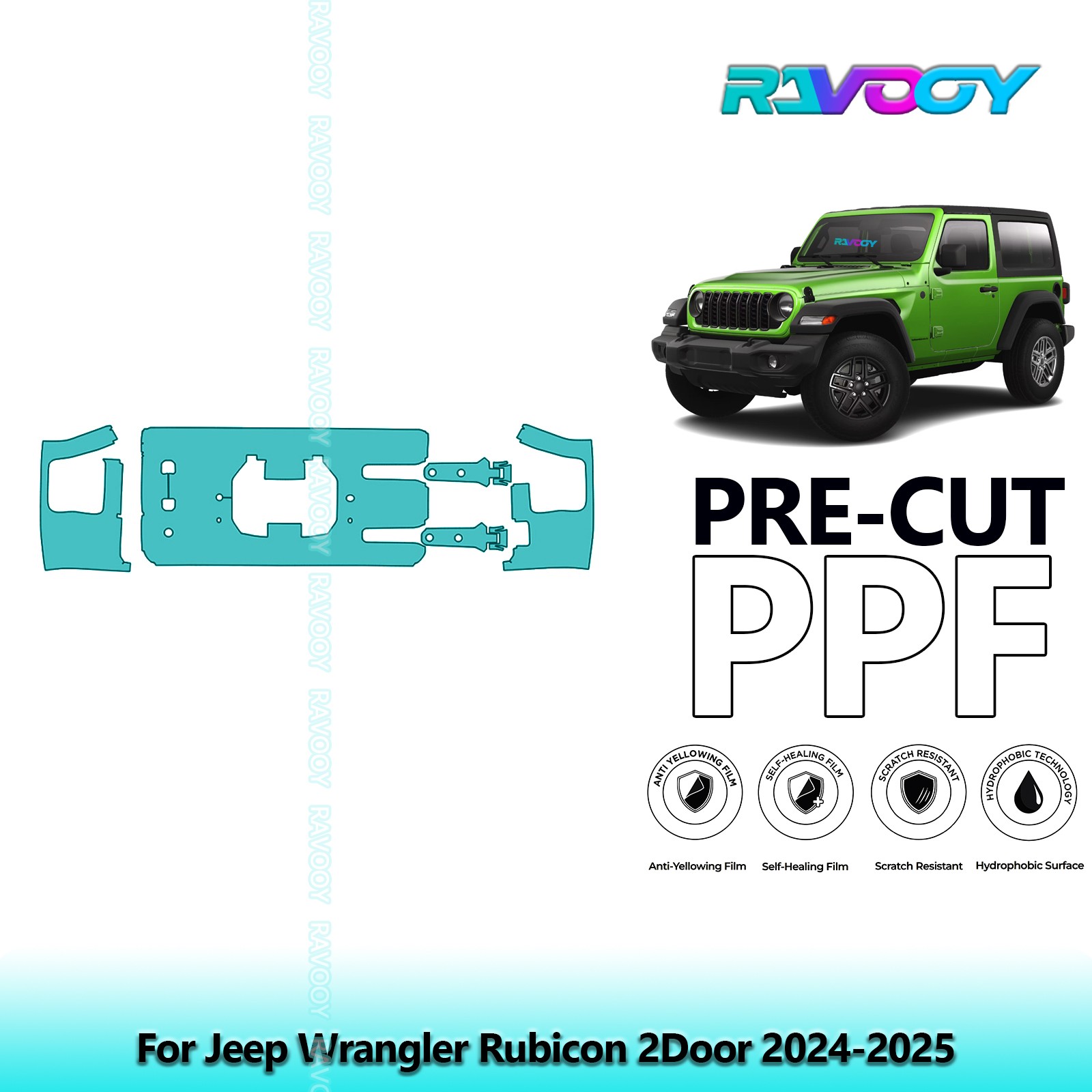 PreCut Paint Protection PPF Kit For Jeep Wrangler Rubicon 2Door 2024-2026 8.5mil