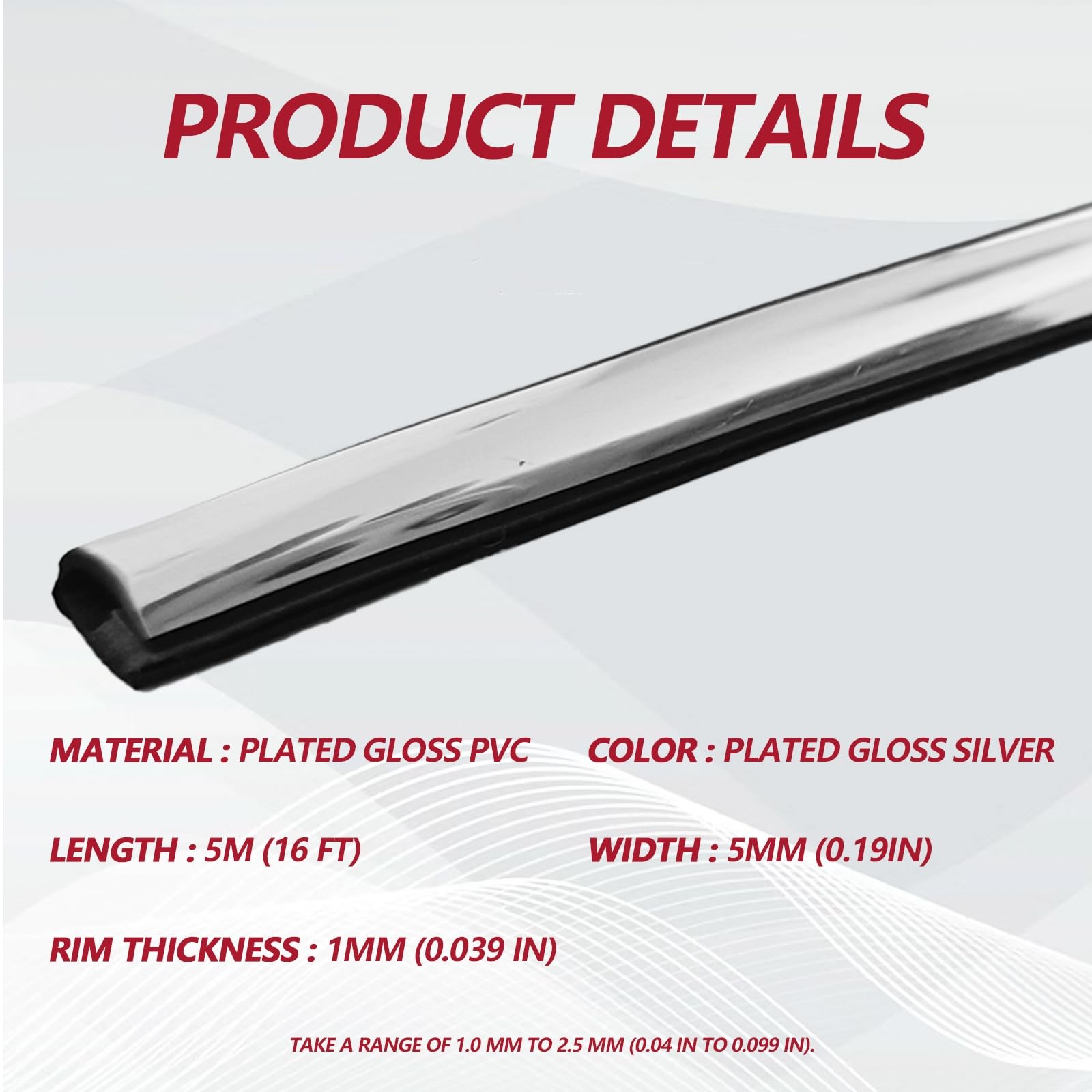 16FT (5M) Car Door Edge Protector, Universal U Shape Trim Molding Silver