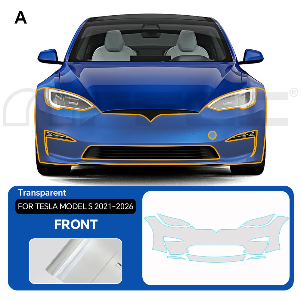 Tesla Model S 2021-2026 Full Front PreCut Paint Protection Film Clear Bra PPF