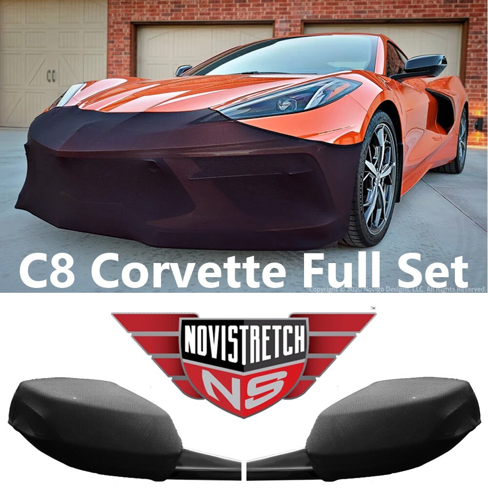 2020 -2024 C8 Corvette Front Bumper Nose Mask + MIRROR Bras Mesh NoviStretch SET