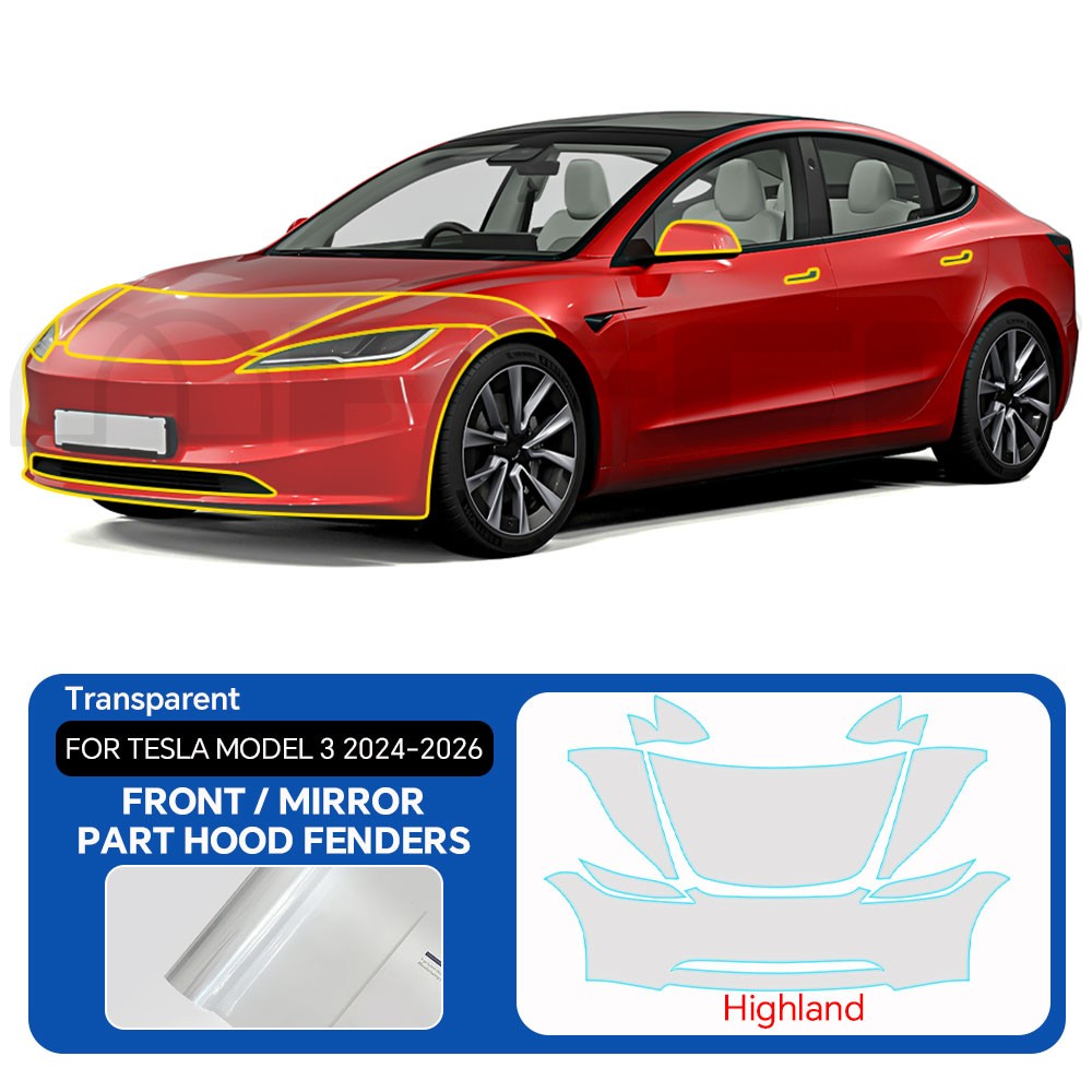 Tesla Model 3 Highland 2024-UP Front PreCut Paint Protection Film Clear Bra PPF