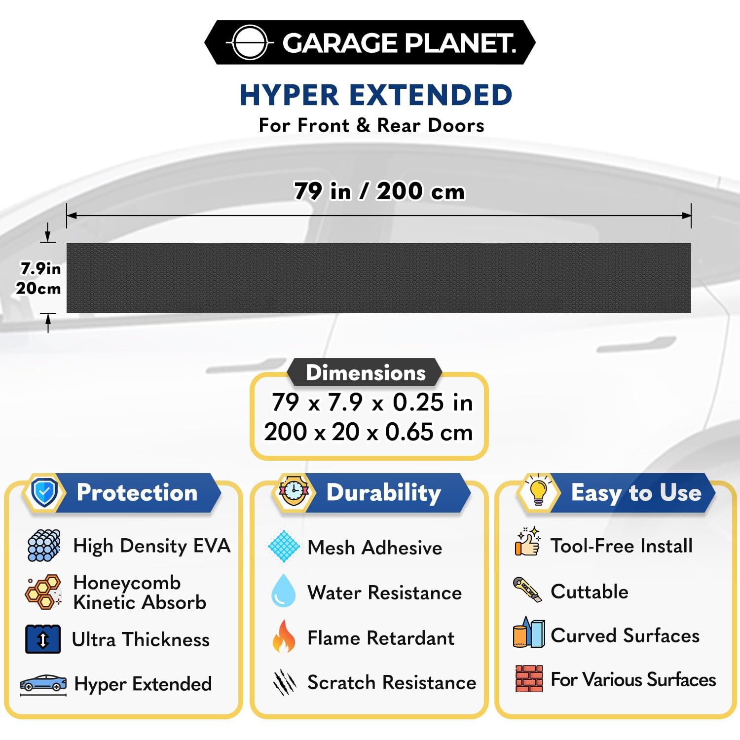 Garage Planet H1 Wall Protector Car Door Protector, 2 Pack, Black
