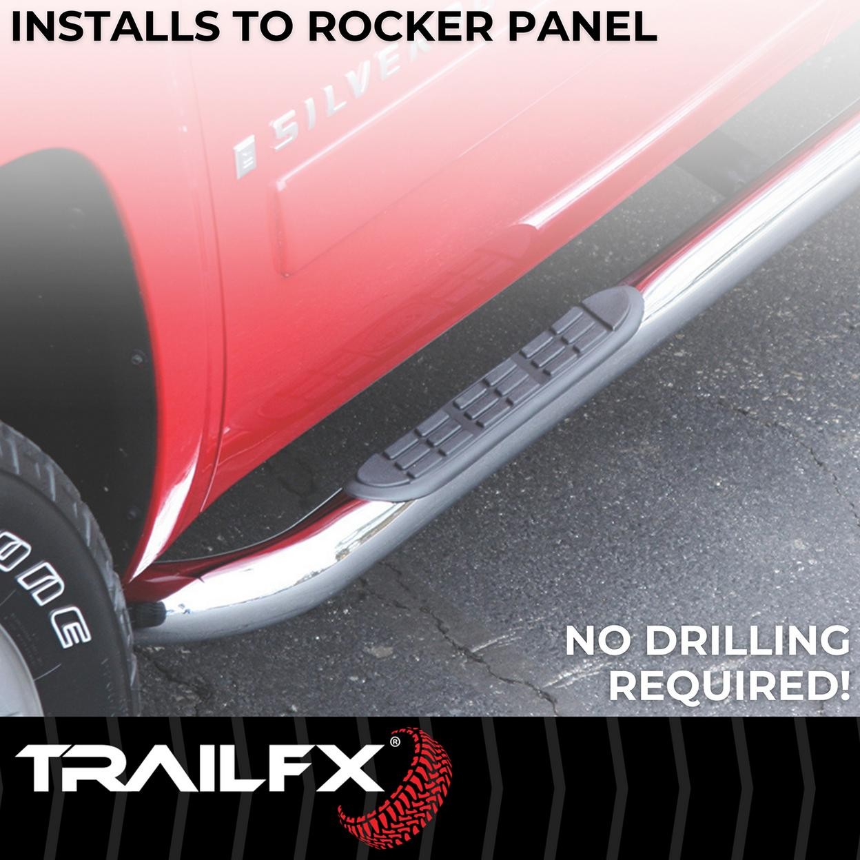 TrailFX Step Nerf Bar – 3 Inch Round Bent Pol Stainless Steel Without End Caps F