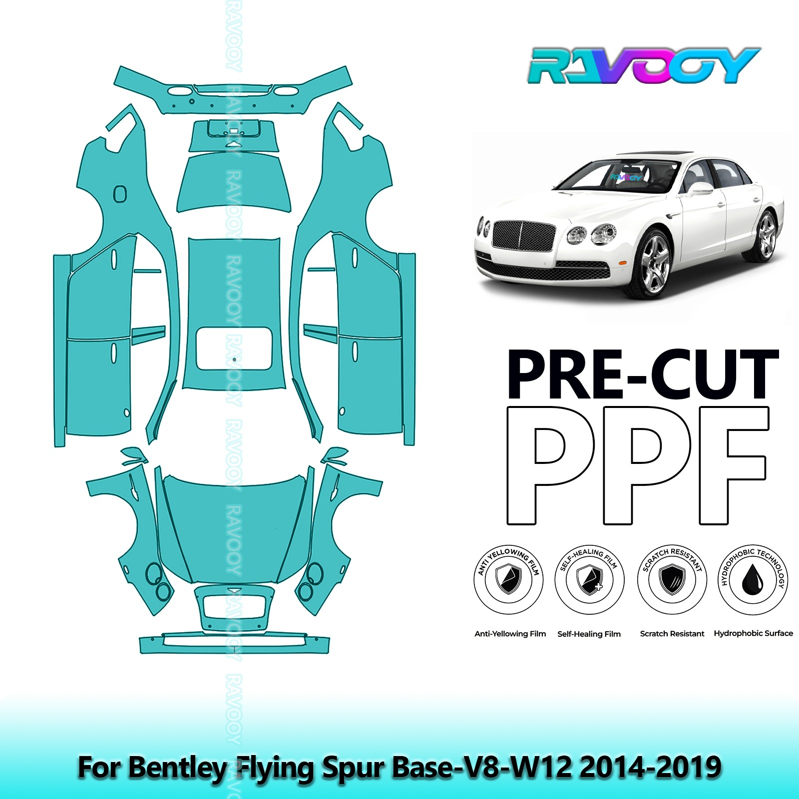 PreCut Paint Protection Film PPF For Bentley Flying Spur Base-V8-W12 2014-2019
