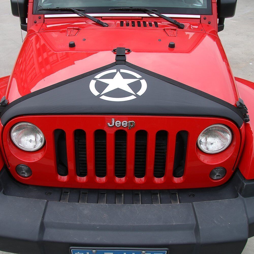 Front Hood Cover Bra Protector T-Style for Jeep Wrangler JK JKU 2007-2018 (Star)
