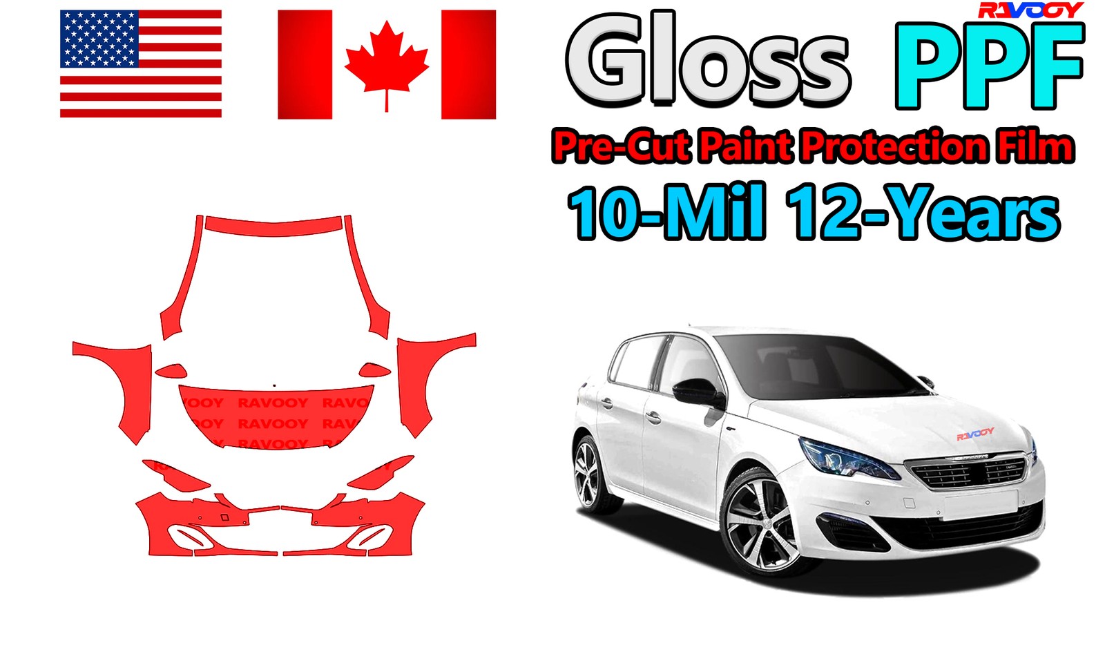 reCut PPF Paint Protection Film For Peugeot 308 Allure Hatchback 2015-2020
