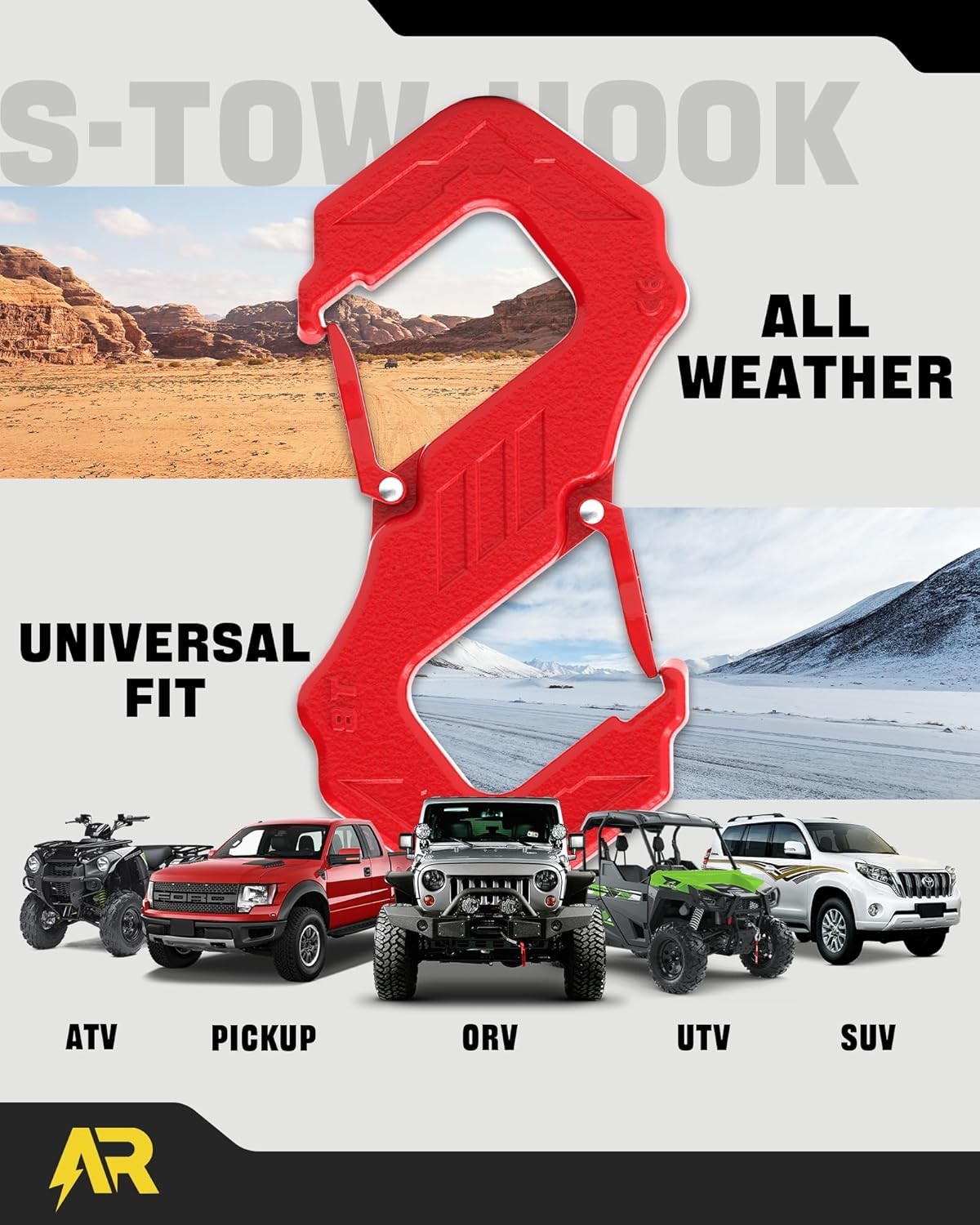 3/8 S Tow Hook, G80 Steel Quick Winch Shackle 33, 000Lbs Break Strength SUV, Tru