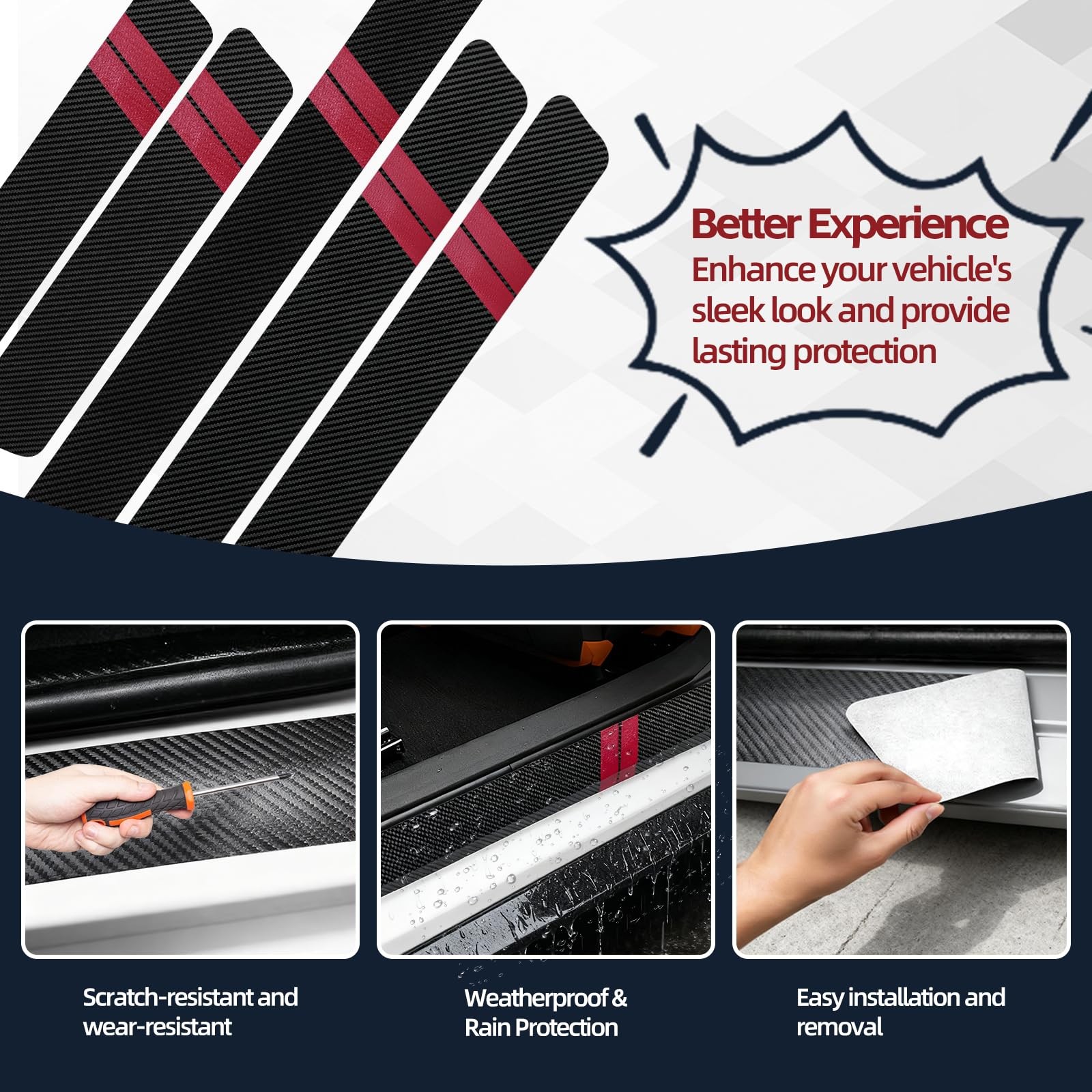 FOVKO Universal 5PCS Door Sill Protector, Car Threshold Protection, Red