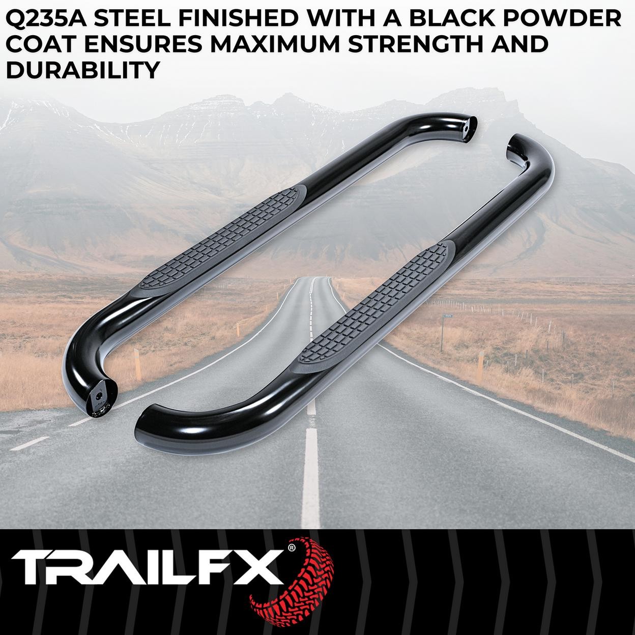 TrailFX 1130301093 3 Inch Round Bent Powder Coated Black Steel Without End Caps