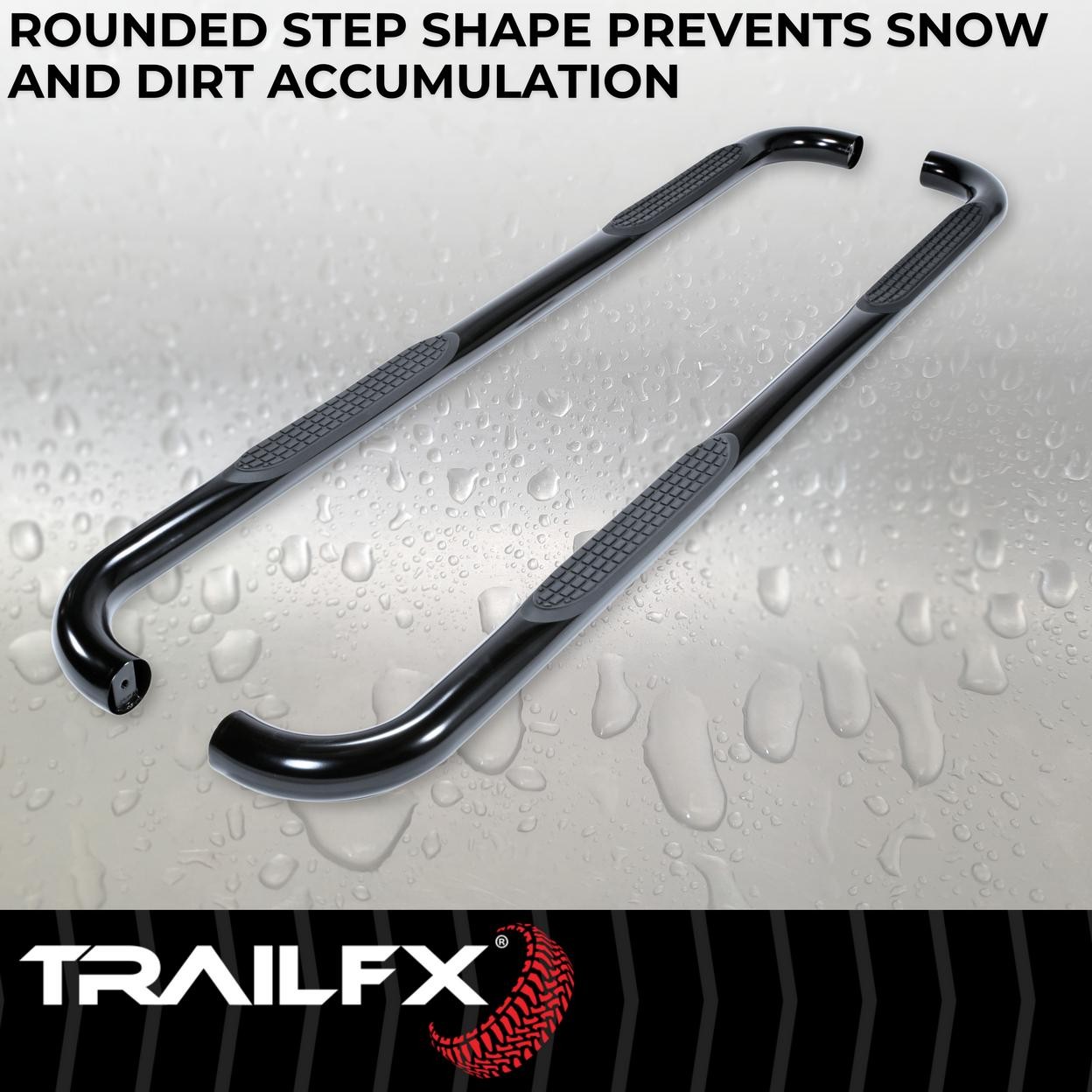 TrailFX A0038B 3 Inch Round Bent Powder Coated Black Steel Without End Caps Rock