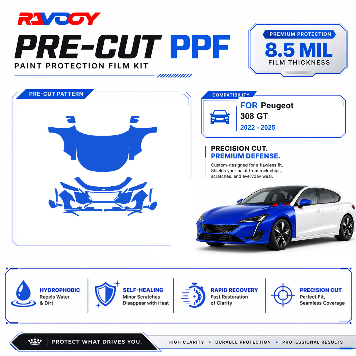 Precut PPF Clear Bra Kit For Peugeot 308 GT 2022-2026 Paint Protection Film TPU