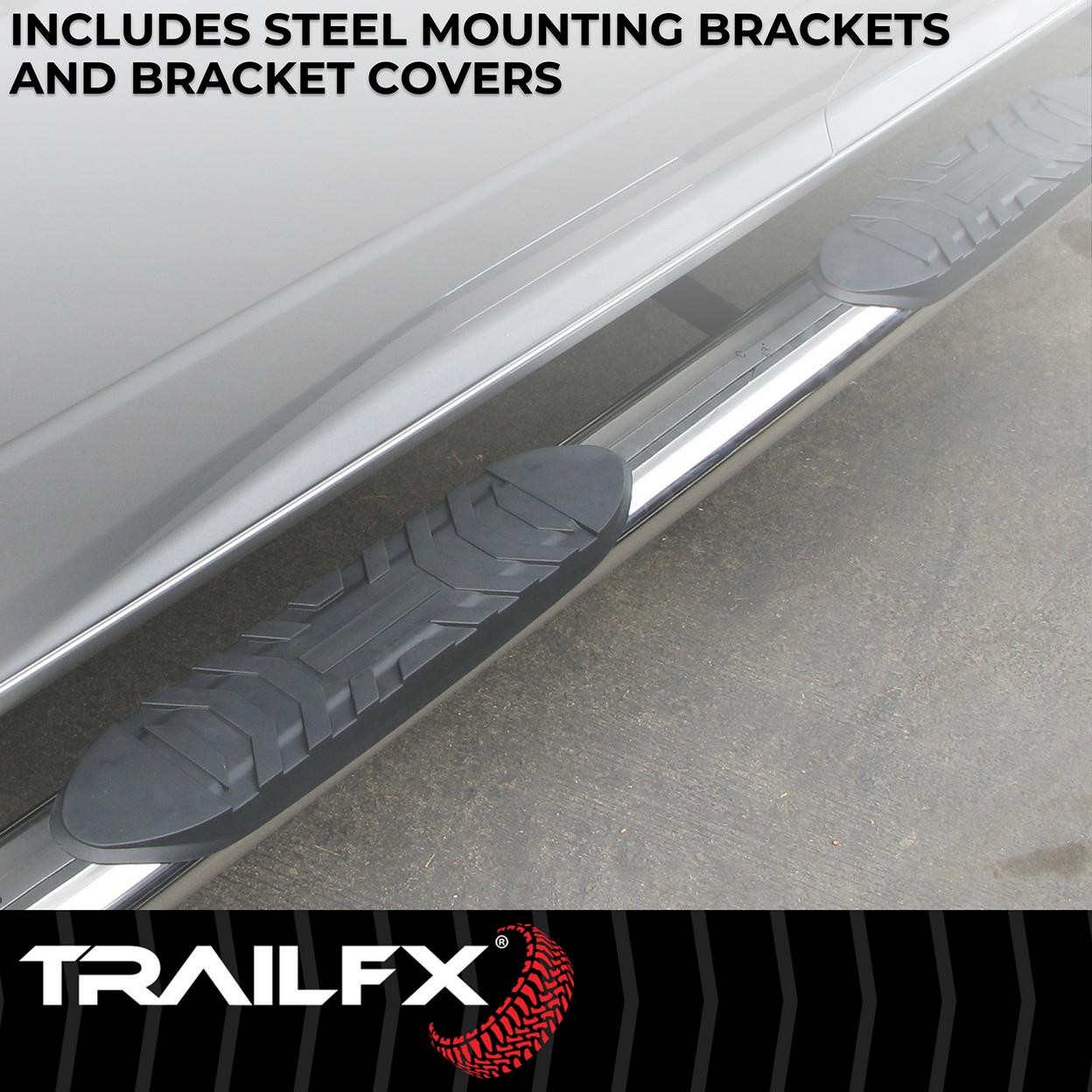 TrailFX Step Nerf Bar – 4 Inch Oval Straight Pol Stainless Steel Rocker Panel Mo