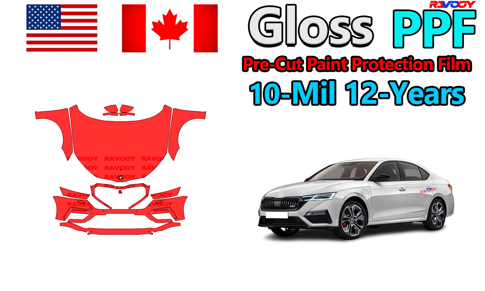 10mil PreCut PPF Paint Protection Film For Skoda Octavia Hatch VRS 2021-2024