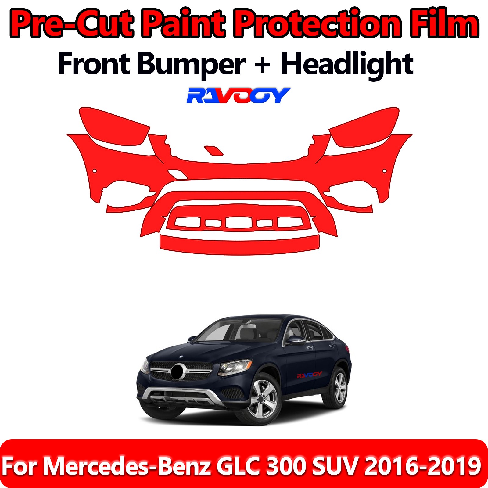 8.5Mil PreCut Front Bumper PPF Kit Film For Mercedes-Benz GLC 300 SUV 2016-2019
