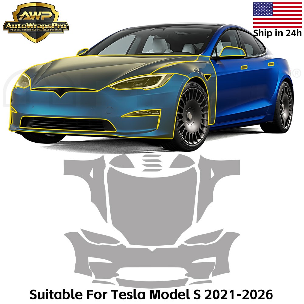 Tesla Model S 2021-2026 Full Front PreCut Paint Protection Film Clear Bra PPF