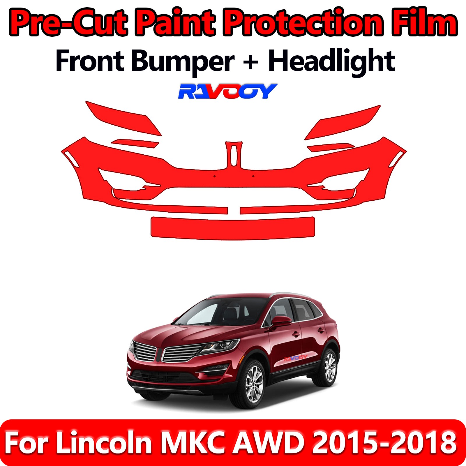 8.5Mil PreCut Front Bumper PPF Kit Film For Lincoln MKC AWD 2015-2018