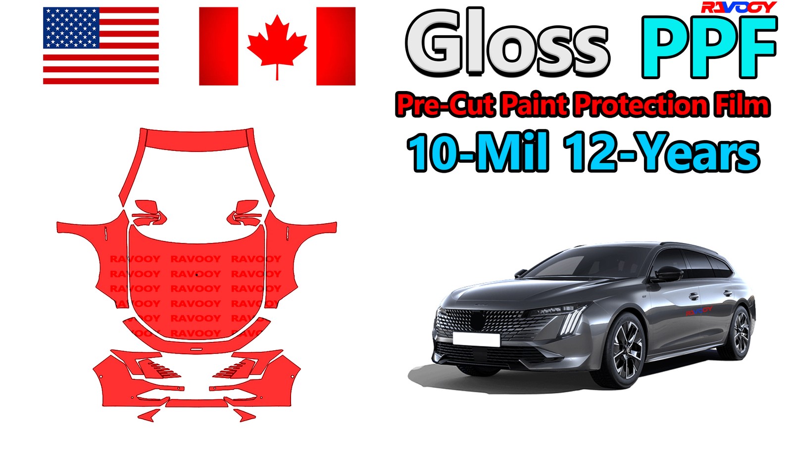 PreCut PPF Paint Protection Film For Peugeot 508 SW GT 2024-2026 8.5mil TPU