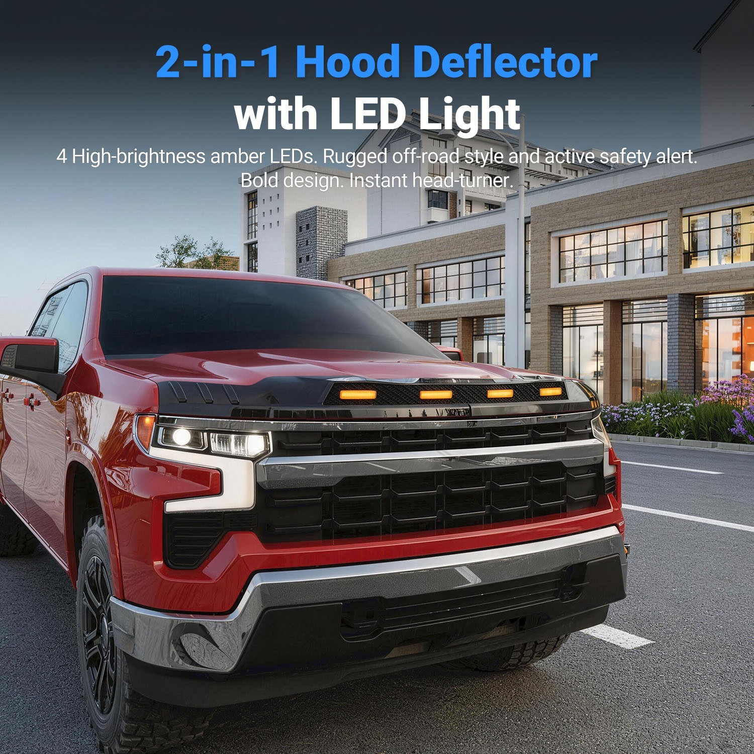 Hood Protector With LED Light For 2022-2026 Chevrolet Silverado LT Bugflector