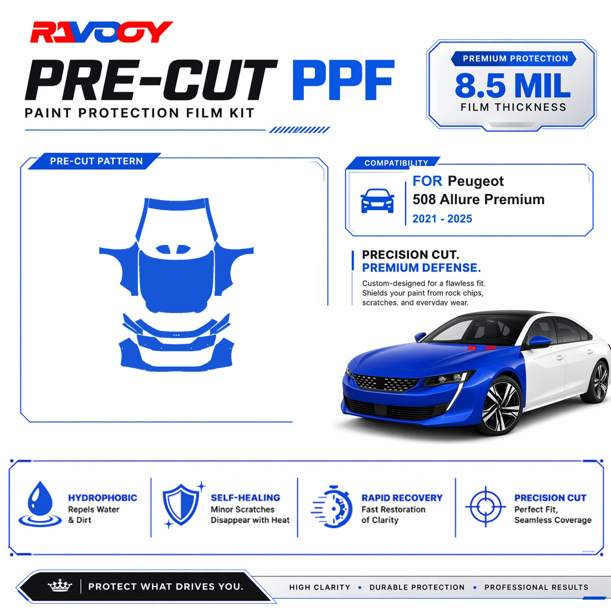 Precut PPF Clear Bra Kit For Peugeot 508 Allure Premium 2021-2026 8.5mil TPU