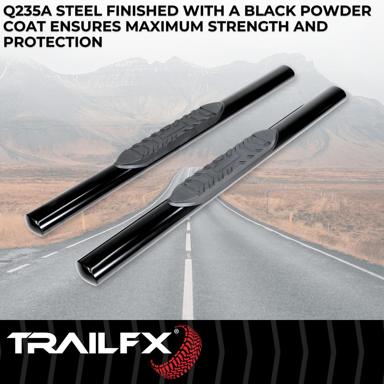 TrailFX A1511B 4 Inch Oval Straight Powder Coated Black Mild Steel Rocker Panel