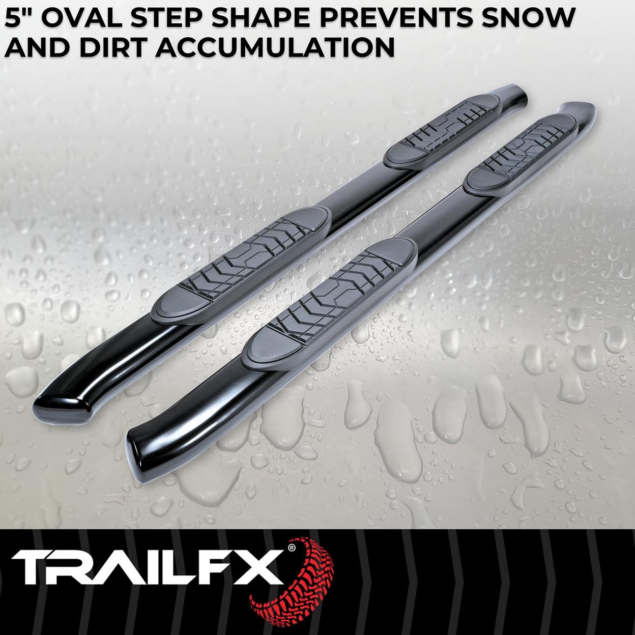 TrailFX A7085B With Step Pads 5 In Oval Bent Powder Coated Black Steel With Weld