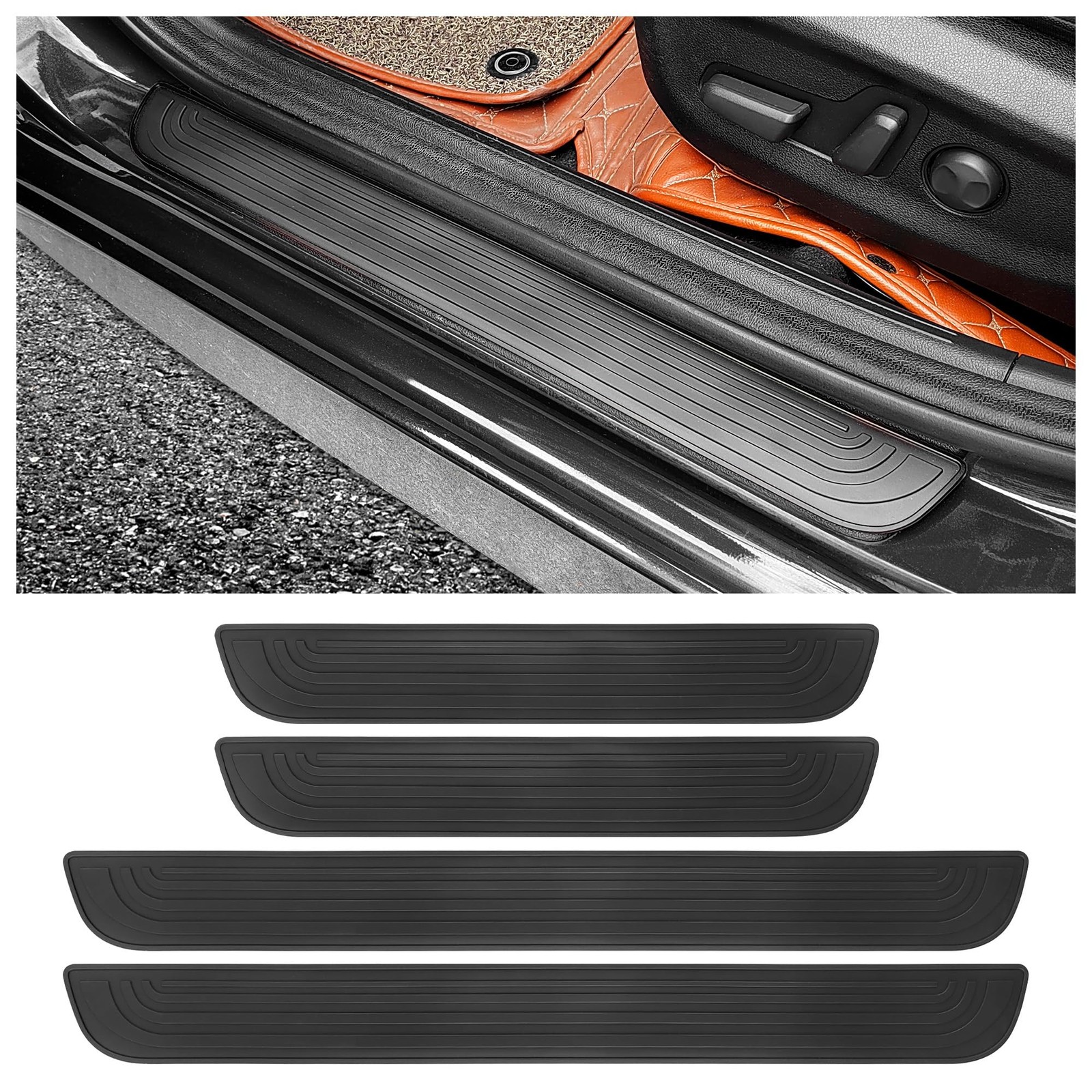 4 Pcs Black Car Door Sill Protectors Anti Scratch Rubber 2.36 Inch