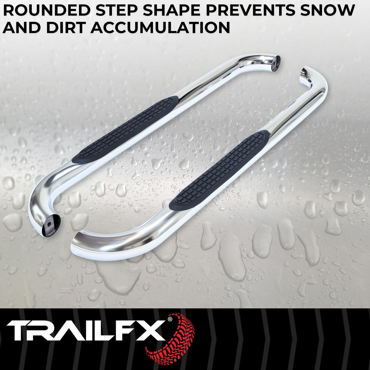 TrailFX Step Nerf Bar – 3 Inch Round Bent Pol Stainless Steel Without End Caps F