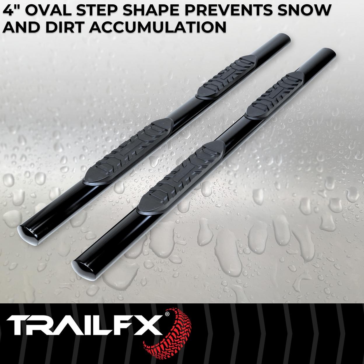TrailFX 2930314043 4 Inch Oval Straight Powder Coated Black Mild Steel Rocker Pa
