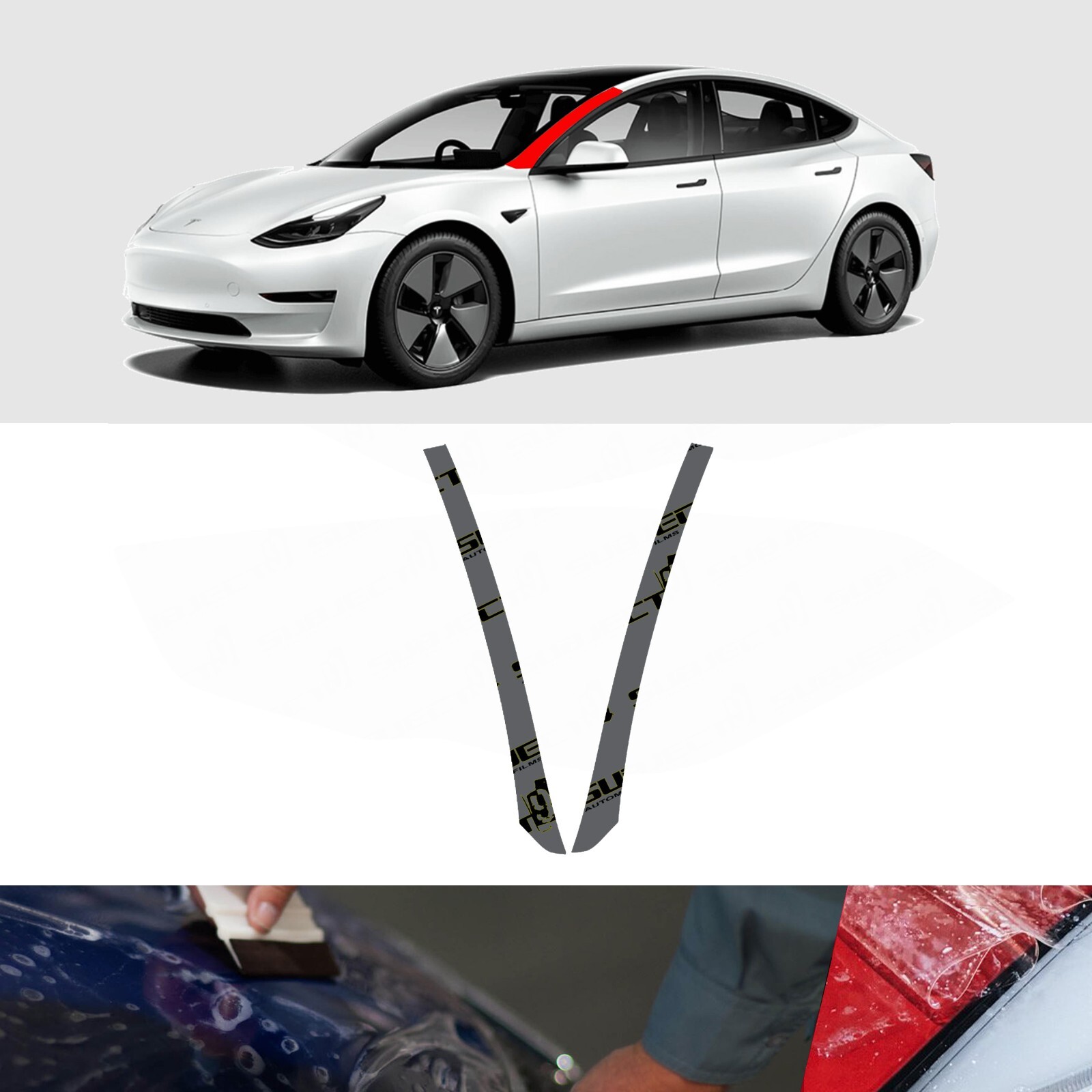 17-23 Tesla Model 3 Pre-Cut A-Pillar Paint Protection Clear Film PPF bra wrap