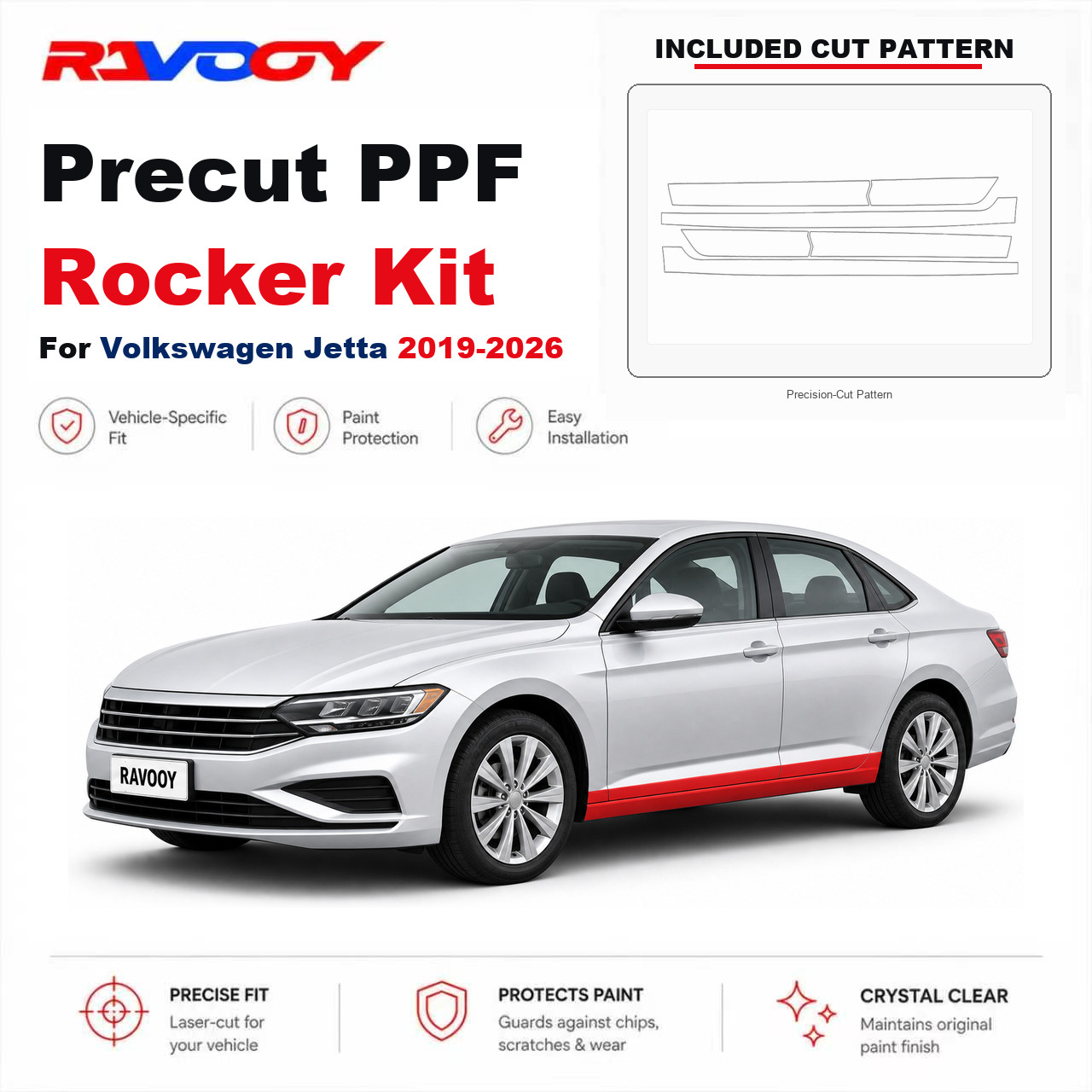 Precut PPF Rocker Panel Kit Clear Bra 8.5mil TPU For 2019-2026 Volkswagen Jetta