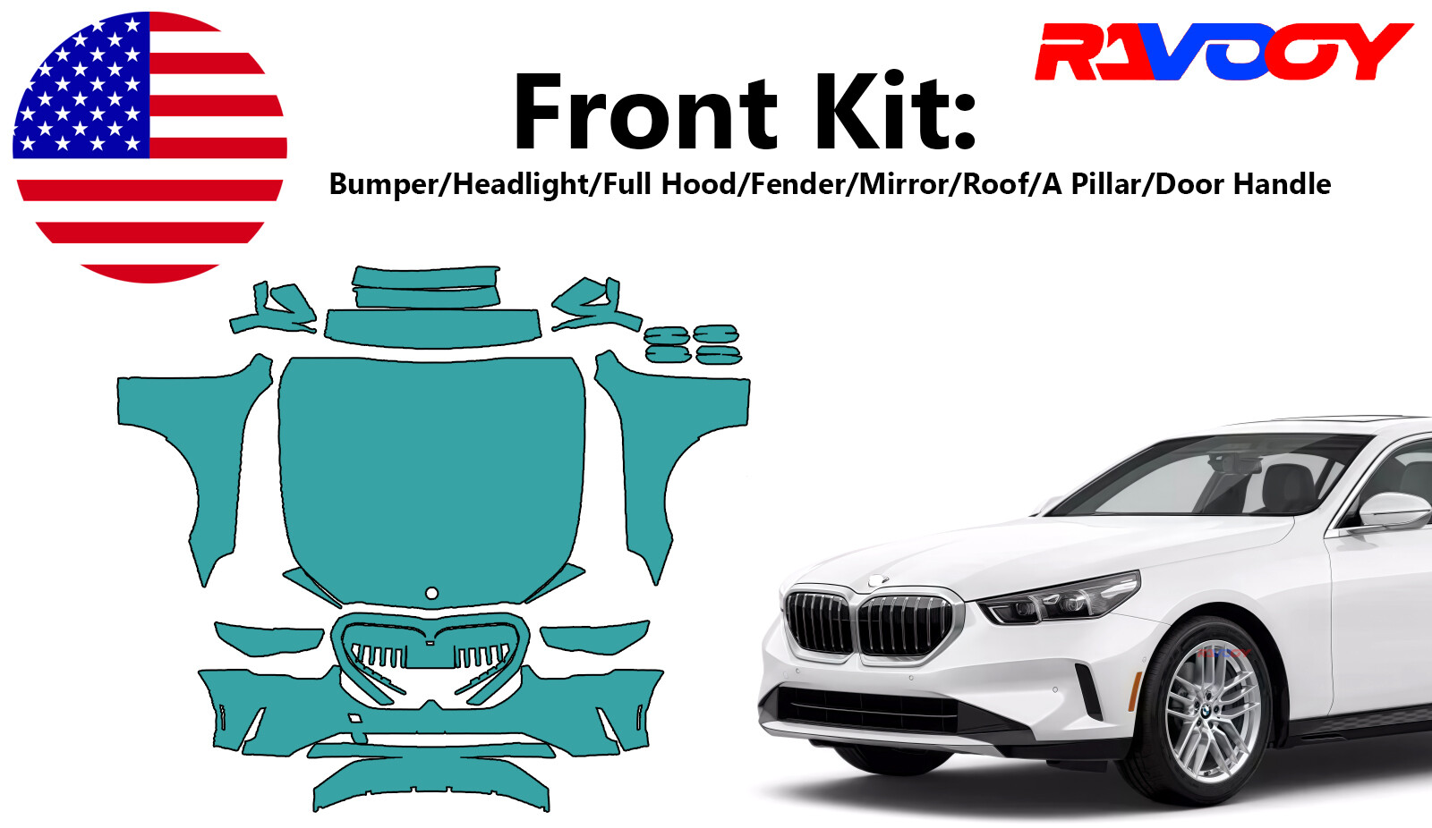 For BMW 5 Series 530i 2024-2025 Front Paint Protection Film PreCut Kit PPF
