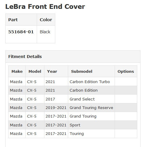 LeBra Front End Cover for Mazda CX-5 (Exc. Signature) 2017 – 2021 Bra 551684-01