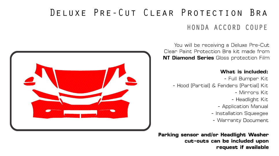 PreCut Paint Protection Film Clear Bra PPF for Honda Accord Coupe 2008-2012
