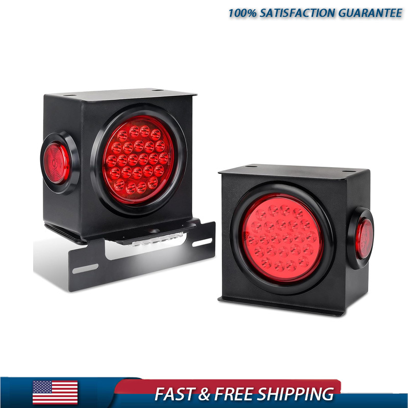 12V Square LED Trailer Light Steel Housing Kit, 2PCS IP67 Red Waterproof Stop Br