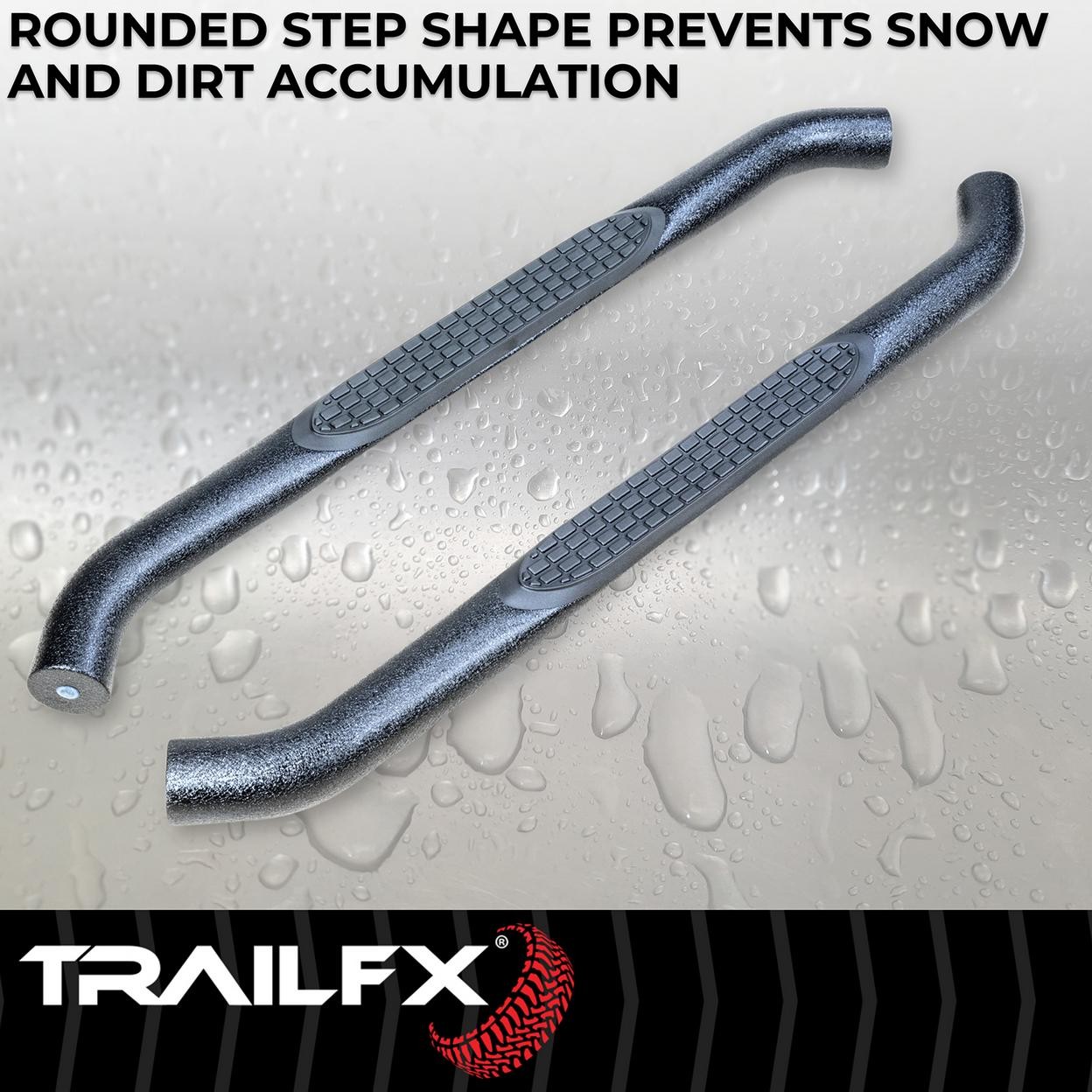 TrailFX A0056T With Step Pads 3 In Round Bent 90 Degree Powder Coated Black Stee