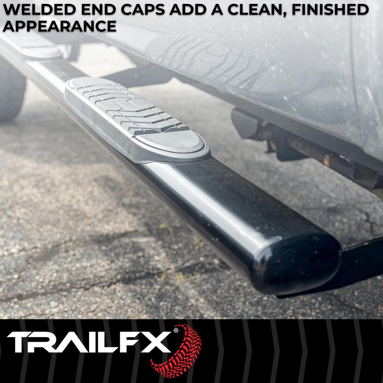 TrailFX A7084B With Step Pads 5 In Oval Straight Powder Coated Black Steel With