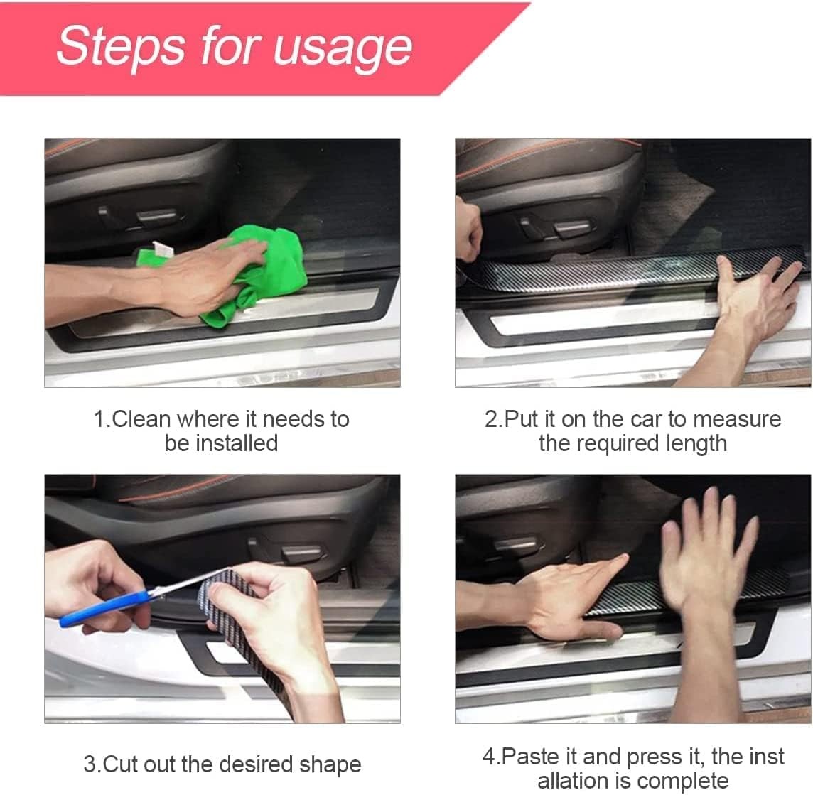 Anti Slip Car Door Entry Guard, DIY Adhesive Sill 2″x196″, Black