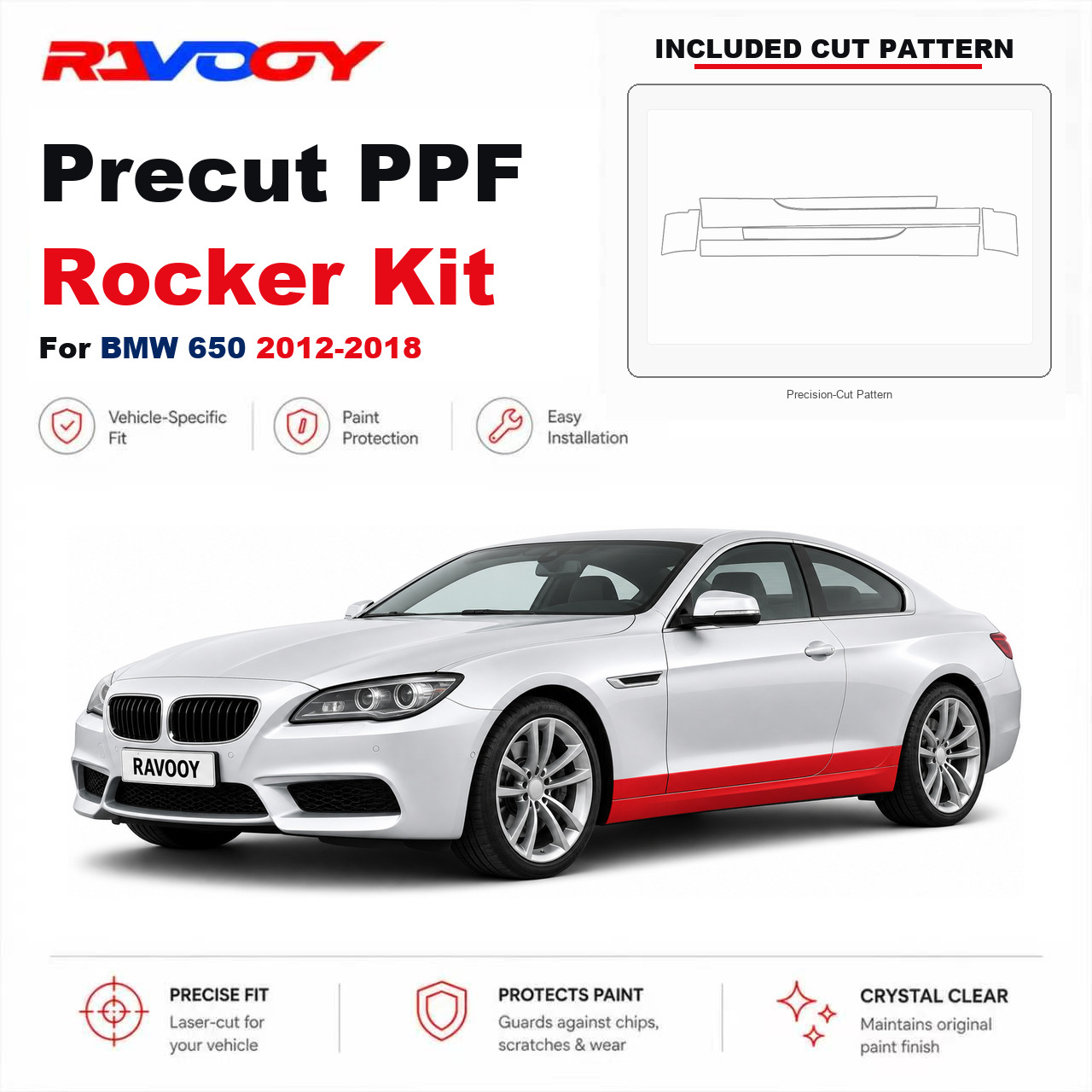 Precut PPF Rocker Door Splash Kit Clear Bra 8.5mil TPU For 2012-2018 BMW 650