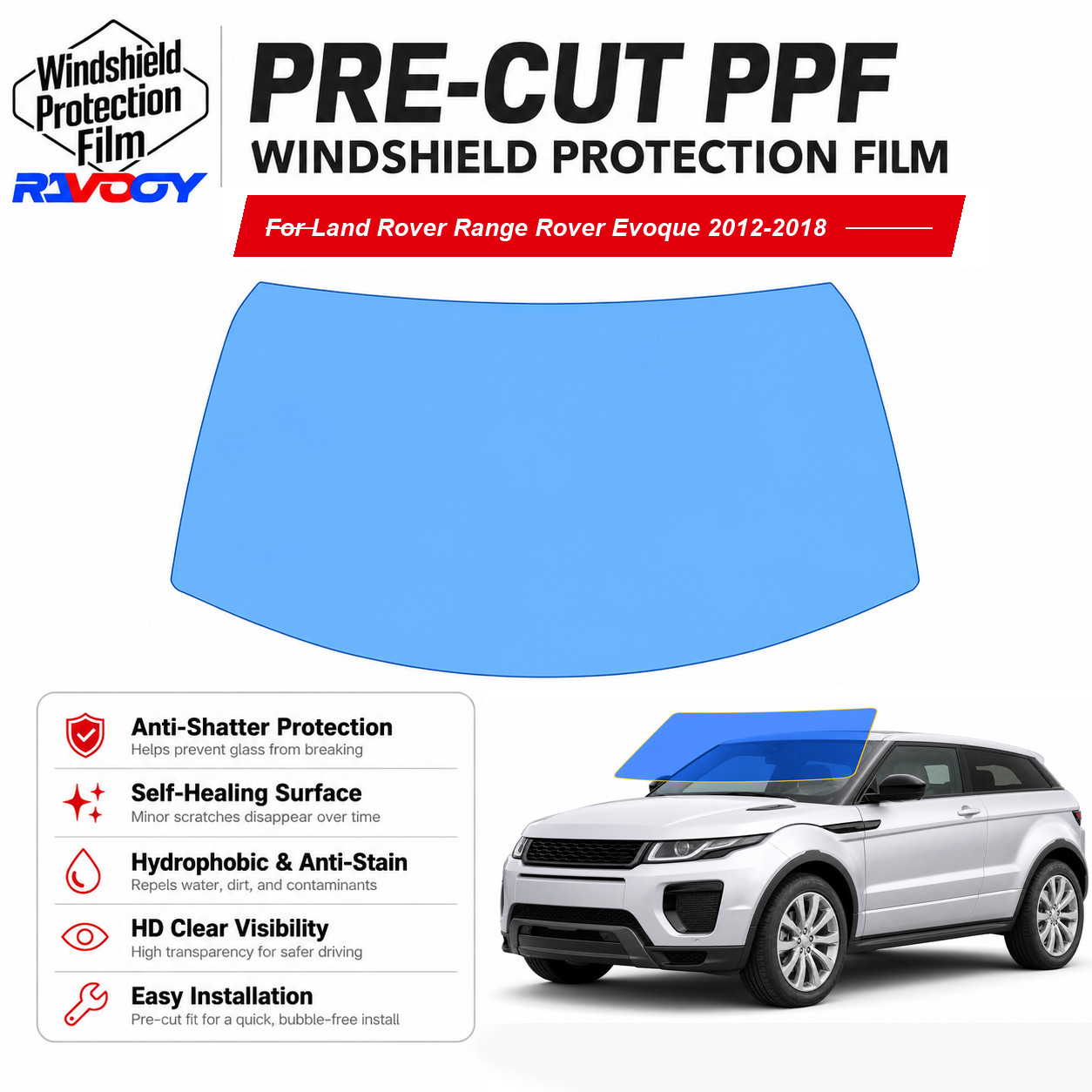 PreCut Windshield Film Clear Bra For Land Rover Range Rover Evoque 2012-2018
