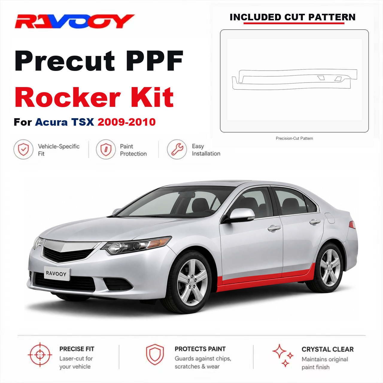 Precut PPF Rocker Panel Kit Clear Bra 8.5mil TPU For 2009-2010 Acura TSX