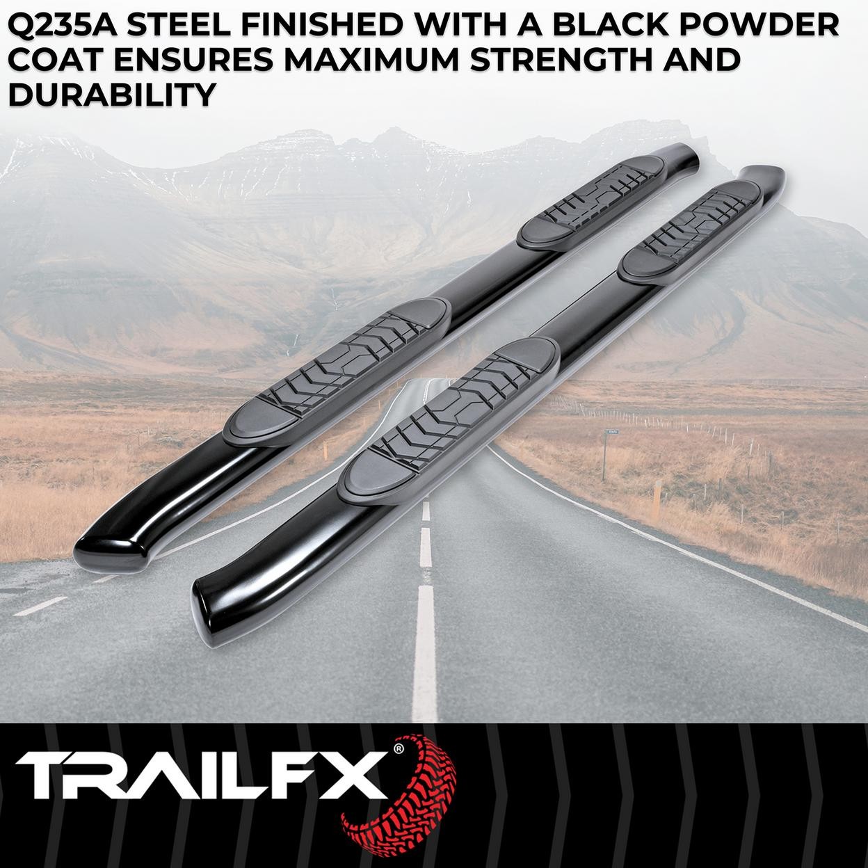 TrailFX A7085B With Step Pads 5 In Oval Bent Powder Coated Black Steel With Weld