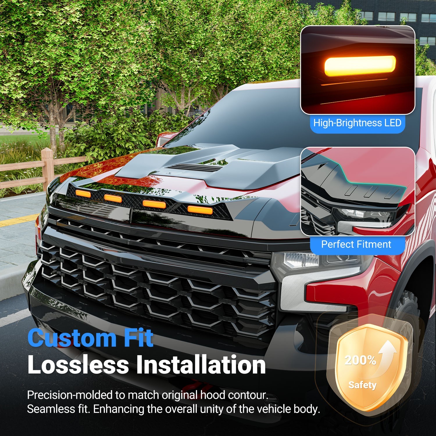 Hood Protector with LED Light For 2019-2024 Chevrolet Silverado ZR2 Deflector