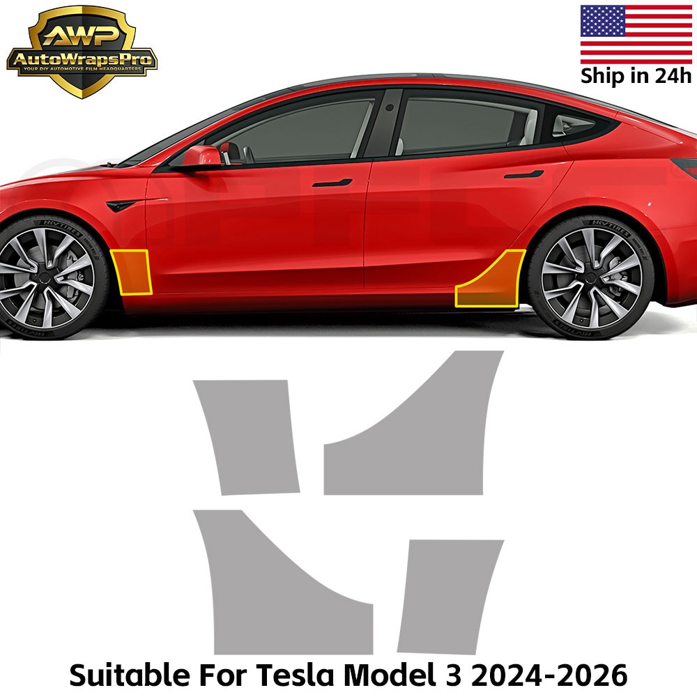 Tesla Model 3 Highland 2024-UP Door Corner Paint Protection Film Clear Bra PPF
