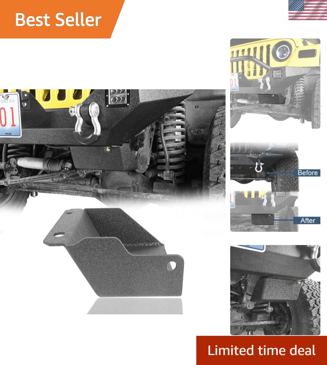 Durable Black Powder Coat Steering Box Skid Plate for Jeep Wrangler TJ 1997-2006