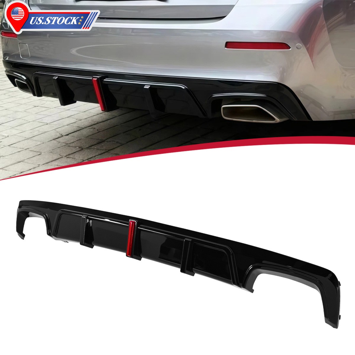 For BMW 5 Series G30 LCI 2021-23 Rear Bumper Diffuser Lip Splitter w/ LED light