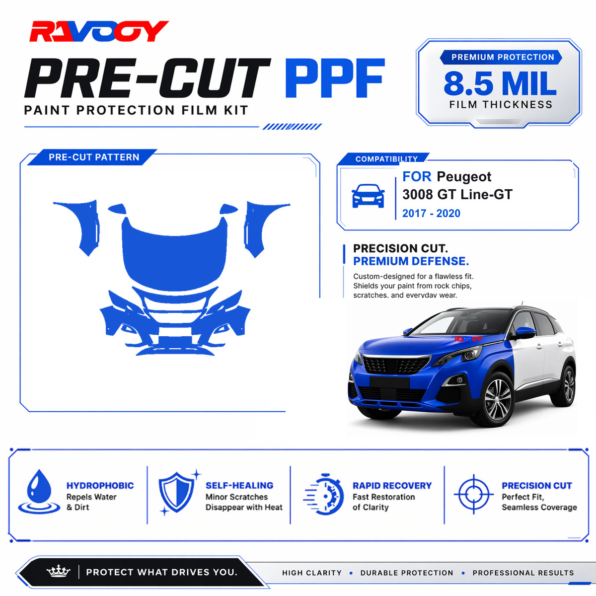 Precut PPF Clear Bra Kit For Peugeot 3008 GT Line-GT 2017-2020