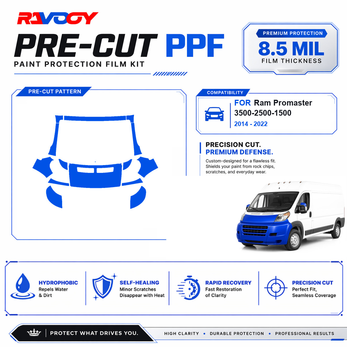 Precut PPF Front Kit Clear Bra TPU For 2014-2022 Ram Promaster 3500-2500-1500
